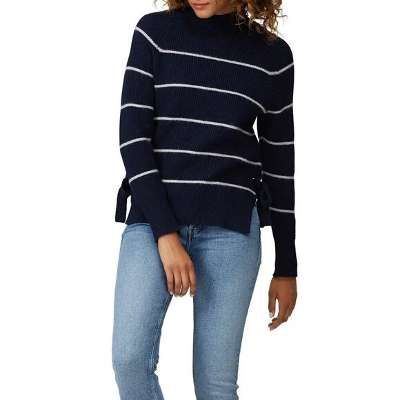 Rebecca Taylor Size Unknown Blue White Striped Turtleneck Sweater w/ Side Ties - Picture 2 of 14